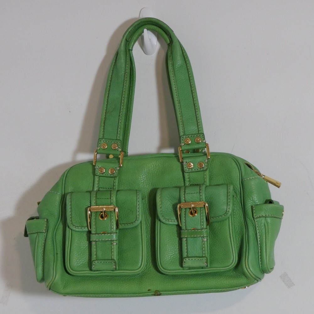 Michael Kors Womens Satchel Handbag M Green Leather Y2K Retro Maximalist